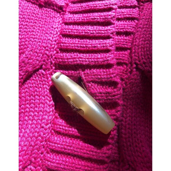 L.L. Bean high neck Cardigan Cable Knit Toggle Buttons Fucshia size small - Picture 8 of 12